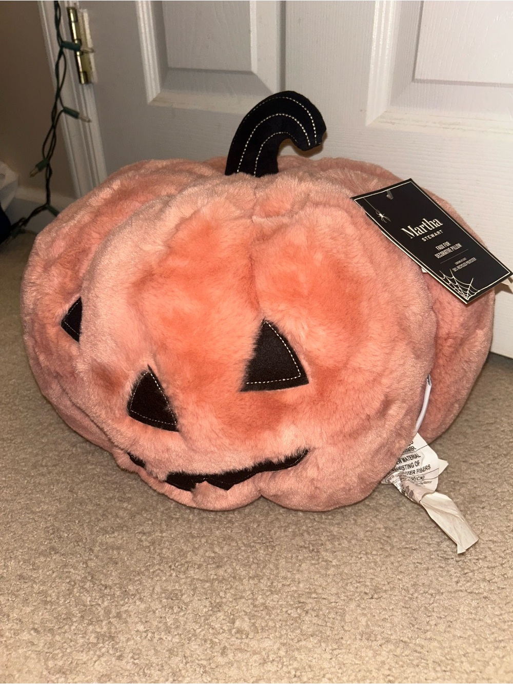 Martha Stewart Light Pink Faux Fur Decorative Pumpkin Halloween Pillow - Picture 2 of 5